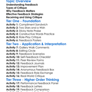 Feedback And Critique Methods Worksheet Activity Booklet