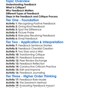 Feedback And Critique Process Worksheet Activity Booklet
