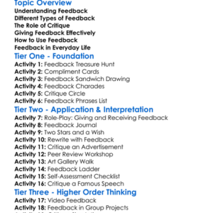 Feedback And Critique Worksheet Activity Booklet