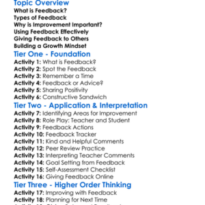 Feedback And Improvement Worksheet Activity Booklet