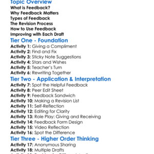 Feedback And Revisions Worksheet Activity Booklet
