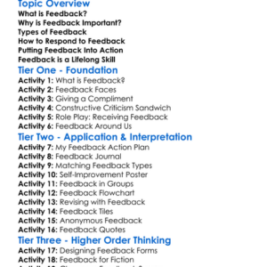 Feedback Implementation Worksheet Activity Booklet