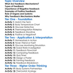 Feedback Mechanisms In The Body Worksheet Activity Booklet