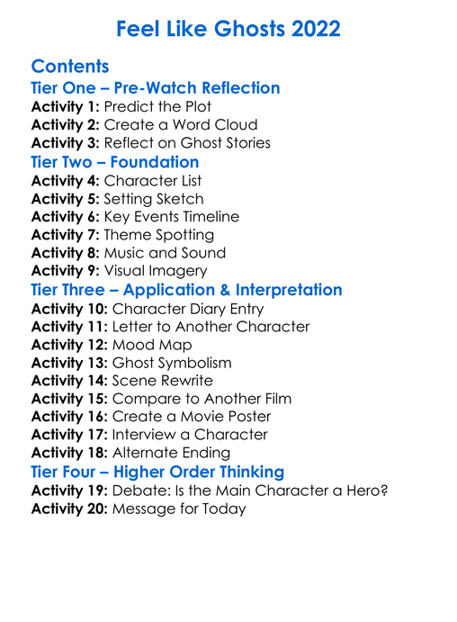 Feel Like Ghosts 2022 Worksheet Activity Booklet