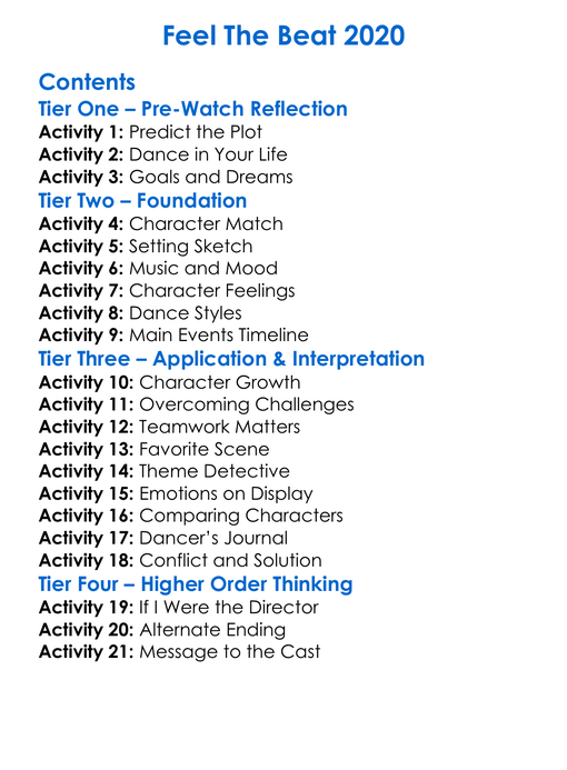 Feel The Beat 2020 Worksheet Activity Booklet