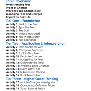 Fees And Charges Worksheet Activity Booklet