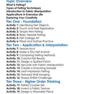 Felting And Fabric Manipulation Worksheet Activity Booklet