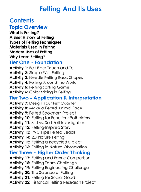 Felting And Its Uses Worksheet Activity Booklet
