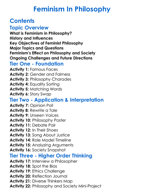 Feminism In Philosophy Worksheet Activity Booklet