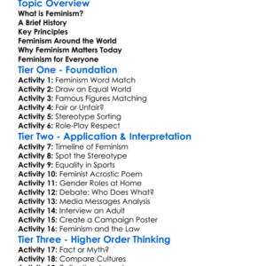 Feminism Worksheet Activity Booklet