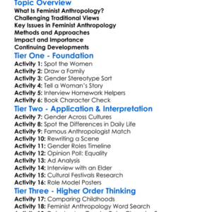 Feminist Anthropology Worksheet Activity Booklet
