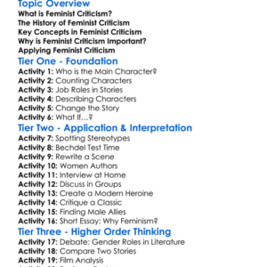 Feminist Criticism Worksheet Activity Booklet