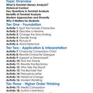 Feminist Literary Analysis Worksheet Activity Booklet