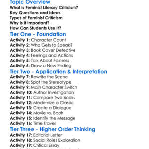 Feminist Literary Criticism Worksheet Activity Booklet