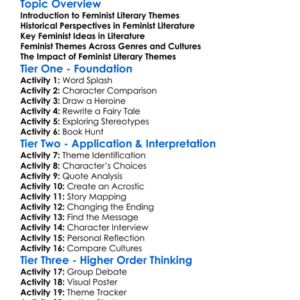 Feminist Literary Themes Worksheet Activity Booklet