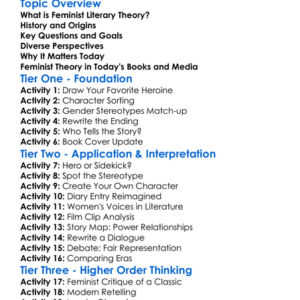Feminist Literary Theory Worksheet Activity Booklet