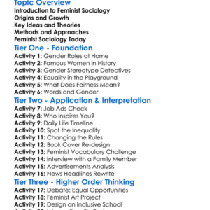 Feminist Sociology Worksheet Activity Booklet