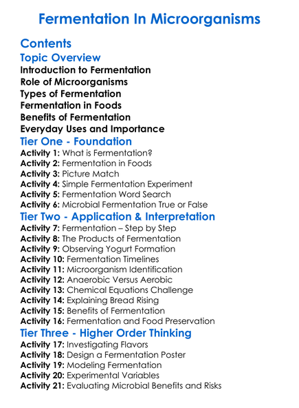 Fermentation In Microorganisms Worksheet Activity Booklet