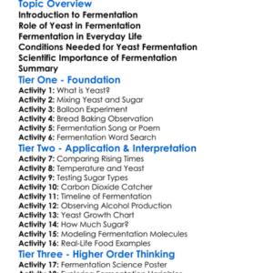 Fermentation In Yeast Worksheet Activity Booklet