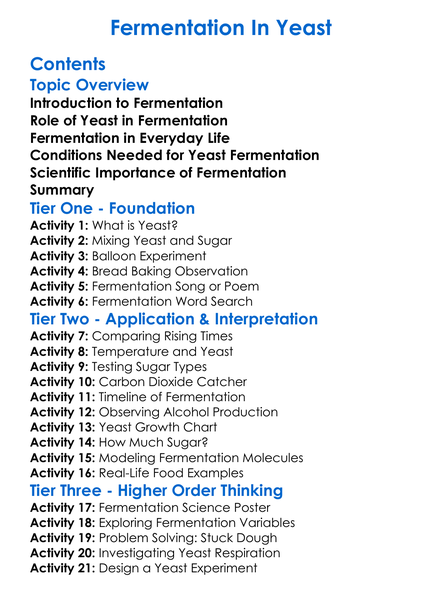 Fermentation In Yeast Worksheet Activity Booklet