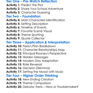 Ferris Buellers Day Off 1986 Worksheet Activity Booklet