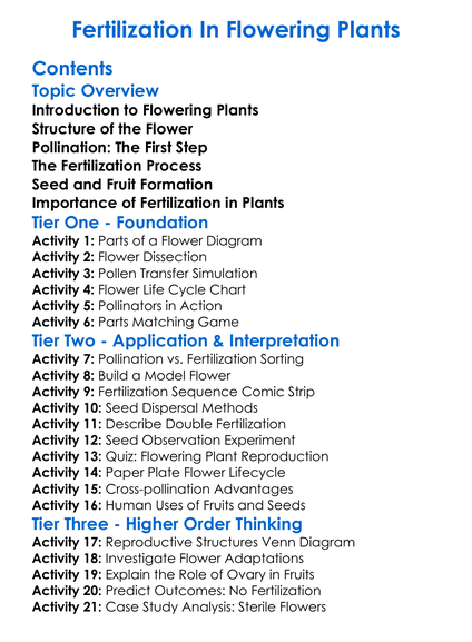 Fertilization In Flowering Plants Worksheet Activity Booklet