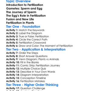 Fertilization Process Worksheet Activity Booklet