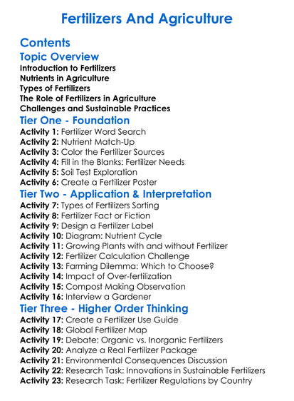 Fertilizers And Agriculture Worksheet Activity Booklet