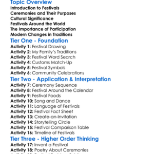 Festivals And Ceremonies Worksheet Activity Booklet