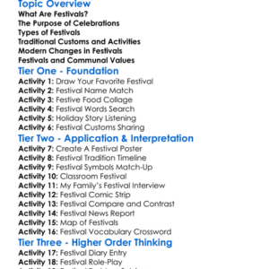 Festivals And Communal Celebration Worksheet Activity Booklet
