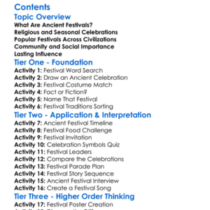 Festivals And Public Celebrations In Ancient Times Worksheet Activity Booklet