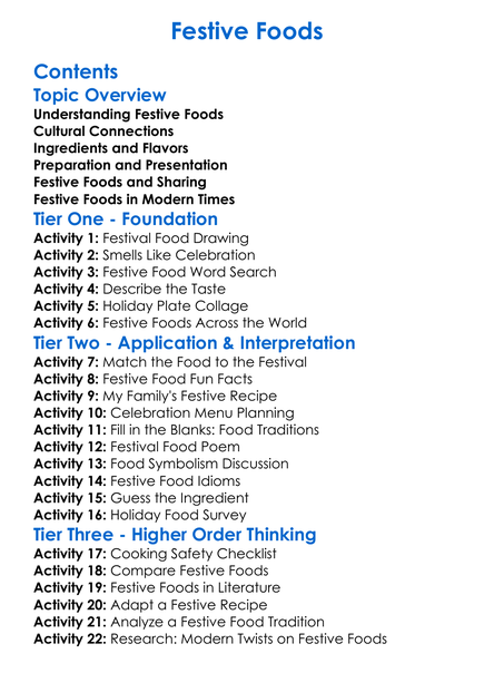 Festive Foods Worksheet Activity Booklet