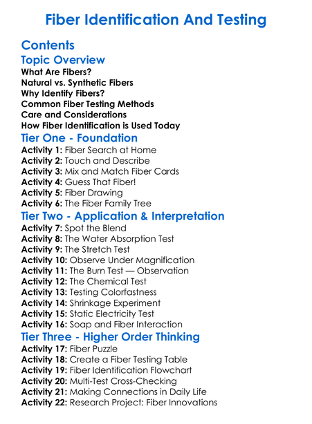 Fiber Identification And Testing Worksheet Activity Booklet