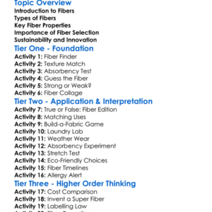 Fiber Properties And Selection Worksheet Activity Booklet