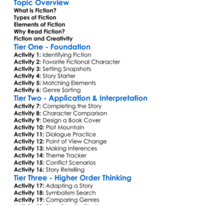 Fiction Worksheet Activity Booklet