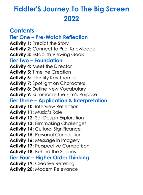 Fiddlers Journey To The Big Screen 2022 Worksheet Activity Booklet