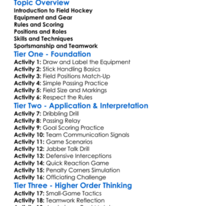 Field Hockey Basics Worksheet Activity Booklet