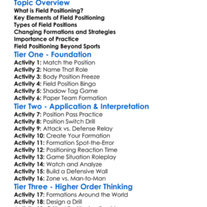 Field Positioning Worksheet Activity Booklet