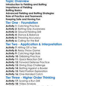 Fielding And Batting Techniques Worksheet Activity Booklet