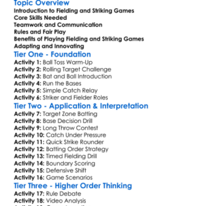 Fielding And Striking Games Worksheet Activity Booklet