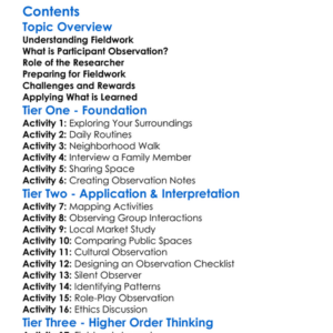 Fieldwork And Participant Observation Worksheet Activity Booklet