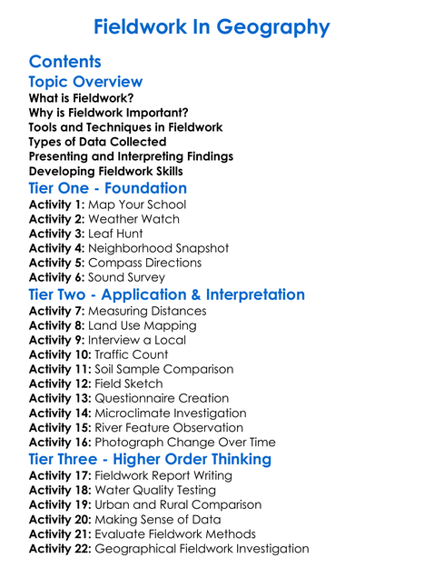 Fieldwork In Geography Worksheet Activity Booklet