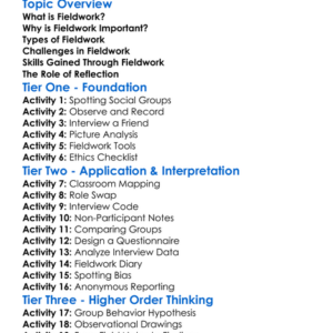 Fieldwork In Sociology Worksheet Activity Booklet