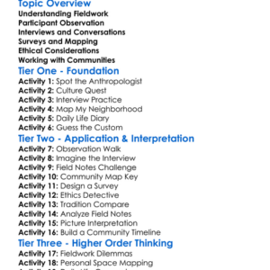 Fieldwork Methods In Anthropology Worksheet Activity Booklet