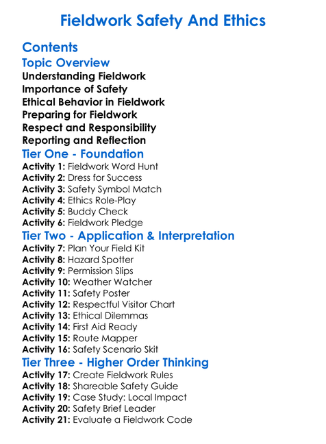 Fieldwork Safety And Ethics Worksheet Activity Booklet