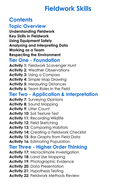Fieldwork Skills Worksheet Activity Booklet