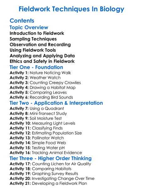 Fieldwork Techniques In Biology Worksheet Activity Booklet