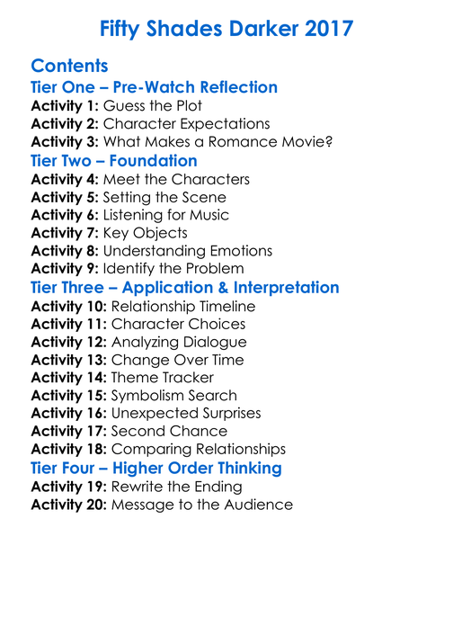 Fifty Shades Darker 2017 Worksheet Activity Booklet