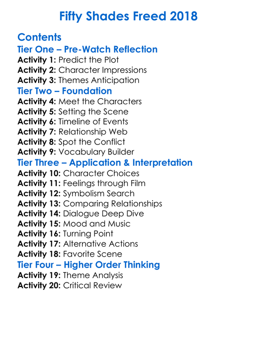 Fifty Shades Freed 2018 Worksheet Activity Booklet