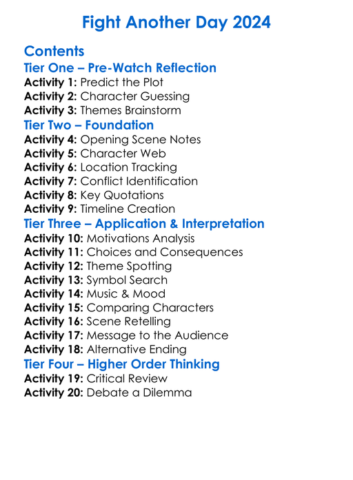 Fight Another Day 2024 Worksheet Activity Booklet